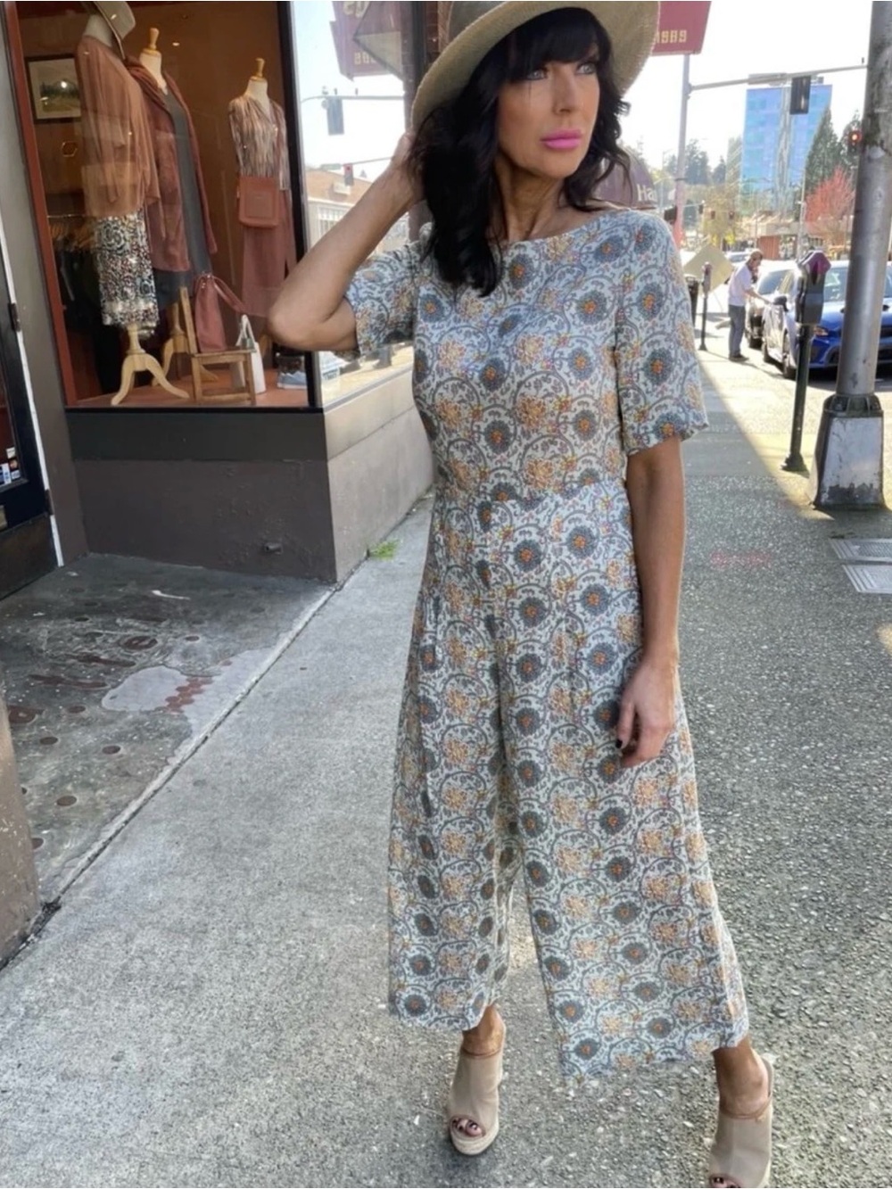 Traffic People M Bianca wide leg floral short sleeve jumpsuit shabby chic boho